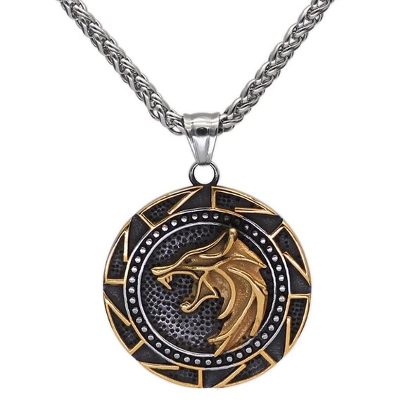 Stainless Steel Wolf Pendant Necklace Men's Viking Medallion Jewelry Gift - Picture 1 of 7